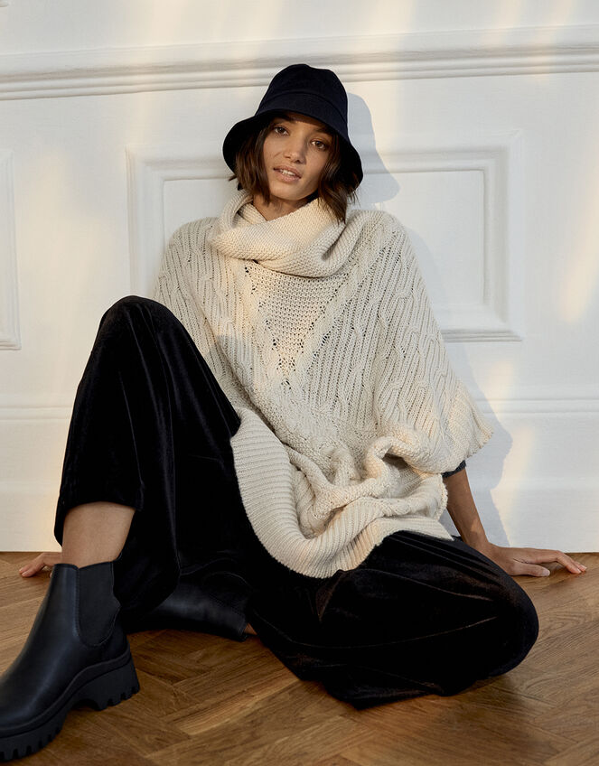 Chunky Knit Poncho, , large