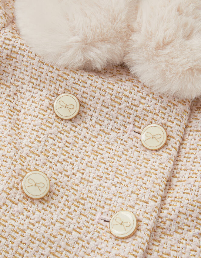 Baby Tweed Faux Fur Collar Coat, Cream (CREAM), large