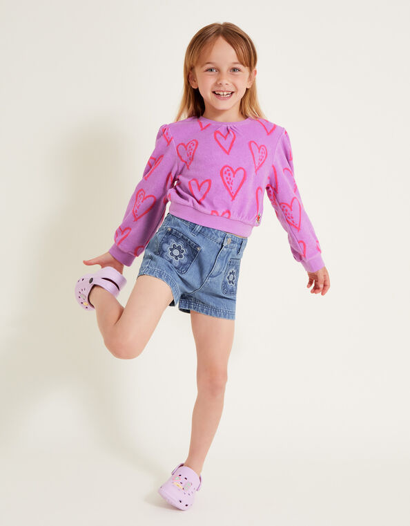 Heart Print Towelling Top, Purple (LILAC), large