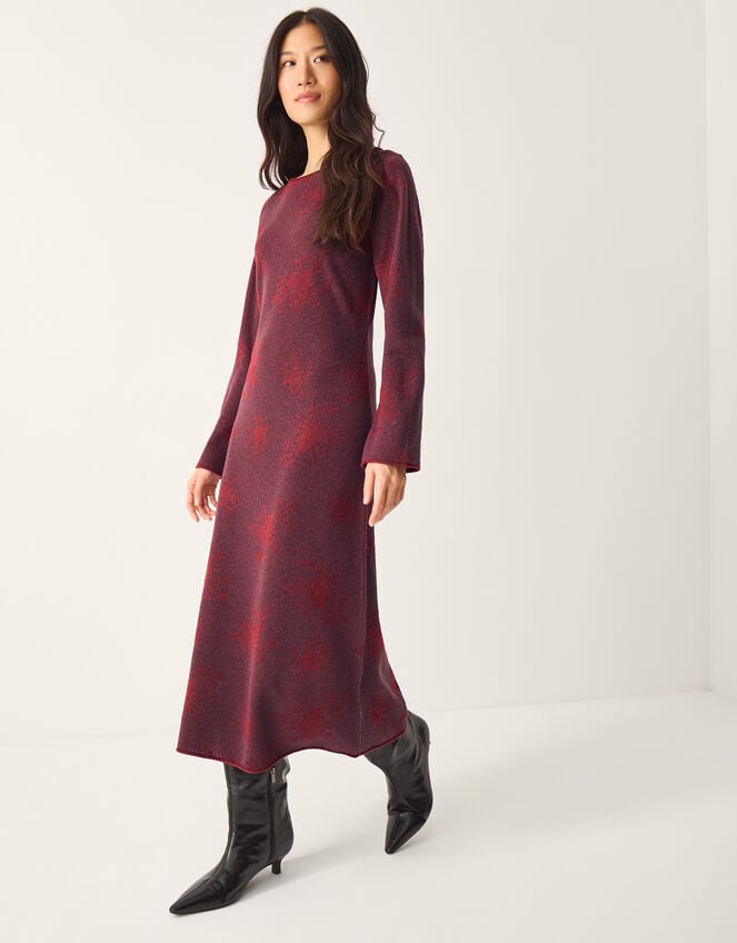 Fianna Floral Knit Midi Dress, Red (CHERRY), large