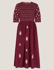 Laurie Floral Smocked Midi Dress, Red (BERRY), large