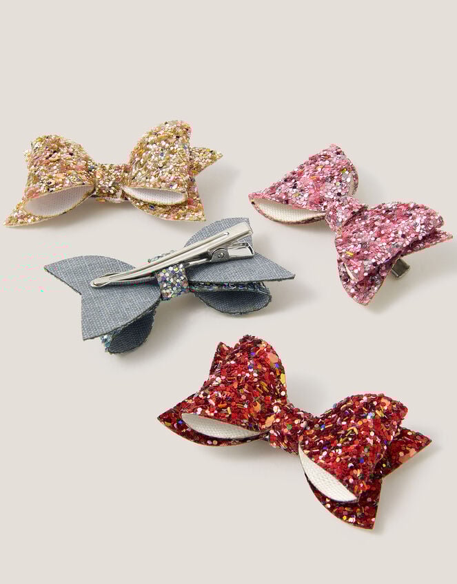 4-Pack Glitter Bow Hair Clips, , large