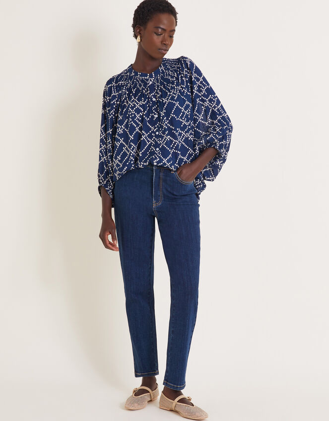 Neva Artisan Blouson Blouse, Blue (NAVY), large