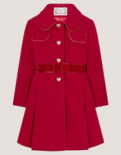 Velvet Bow A-Line Coat, Red (RED), large