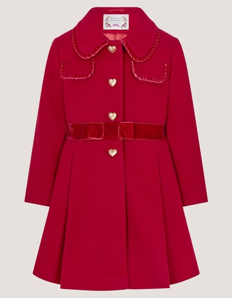 Velvet Bow A-Line Coat, Red (RED), large