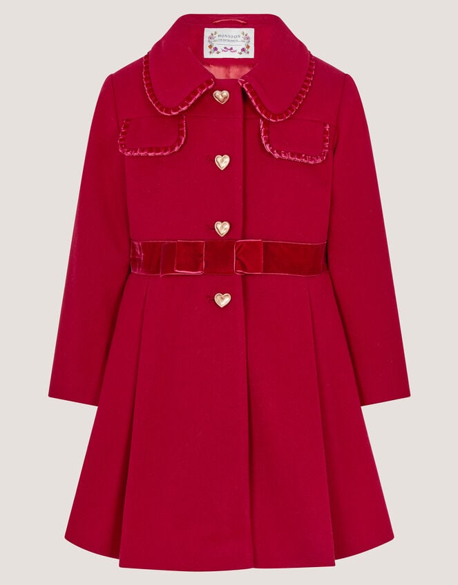 Velvet Bow A-Line Coat, Red (RED), large