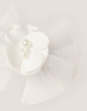 Pearly Flower Bow Fascinator Hair Clip, , large
