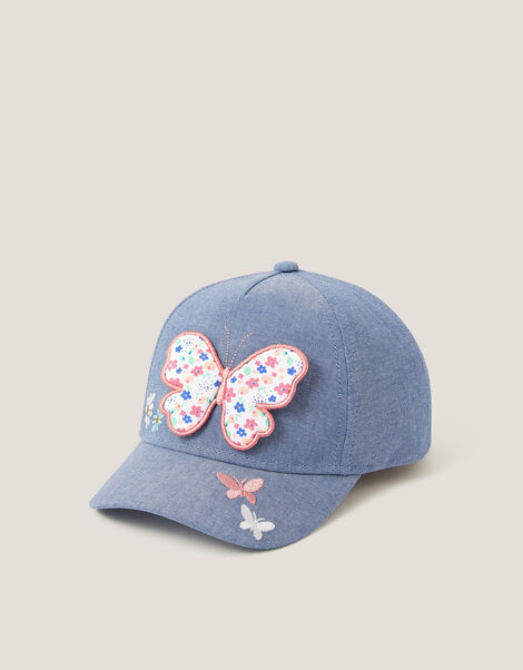 Butterfly Embroidered Denim Cap, Multi (MULTI), large