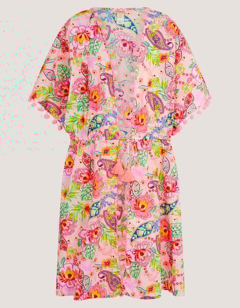 Paisley Print Pom Pom Kaftan, Pink (PINK), large