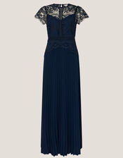 Monica Lace Pleated Bridesmaid Dress, Blue (NAVY), large