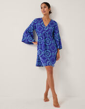 Lyla Embroidered Flute Sleeve Mini Dress, Blue (BLUE), large