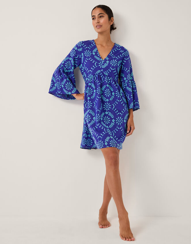 Lyla Embroidered Flute Sleeve Mini Dress, Blue (BLUE), large