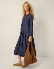 Isadora Seamed Denim Midi Dress, Blue (INDIGO), large