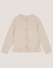 Pearl Bow Peplum Cardigan, Cream (CREAM), large