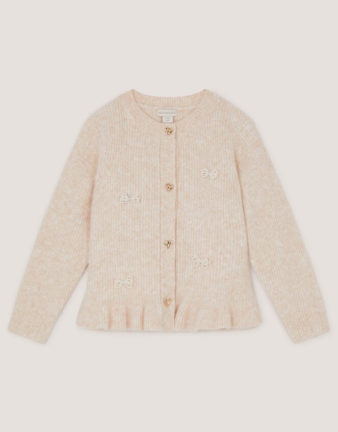 Pearl Bow Peplum Cardigan, Cream (CREAM), large