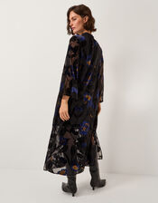 Giselle Sheer Floral Devor&eacute; Midi Dress, Blue (MIDNIGHT), large