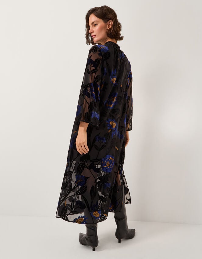 Giselle Sheer Floral Devor&eacute; Midi Dress, Blue (MIDNIGHT), large