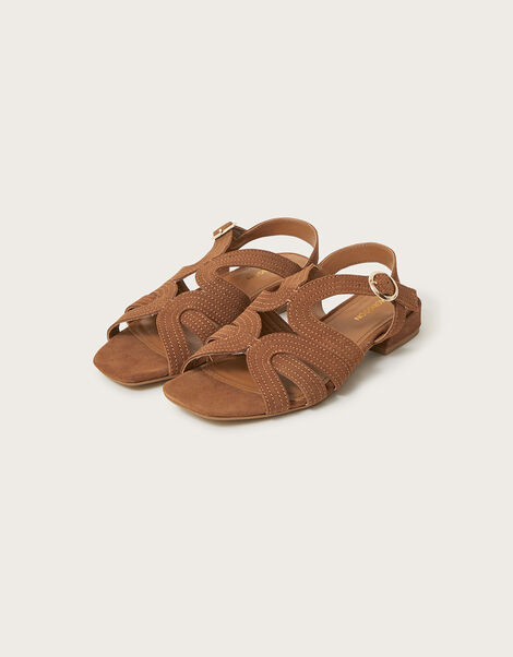Suede Crossover Flat Sandals, Tan (TAN), large