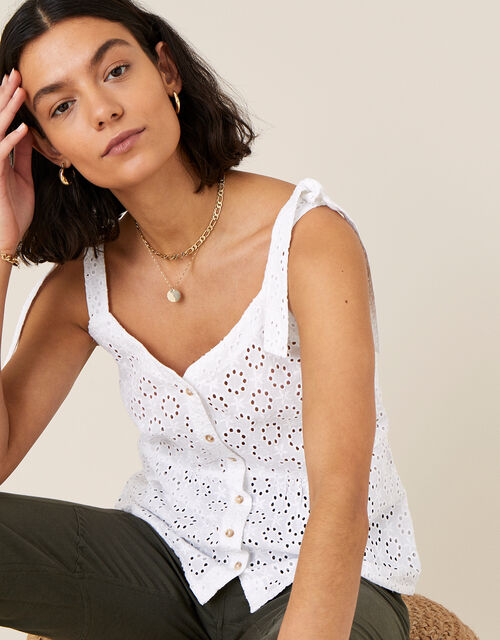 Broderie Cami Top White Tops T Shirts Monsoon Global