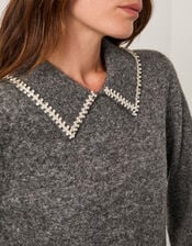 Caryn Embellished Collar Sweater, Gray (GREY), large