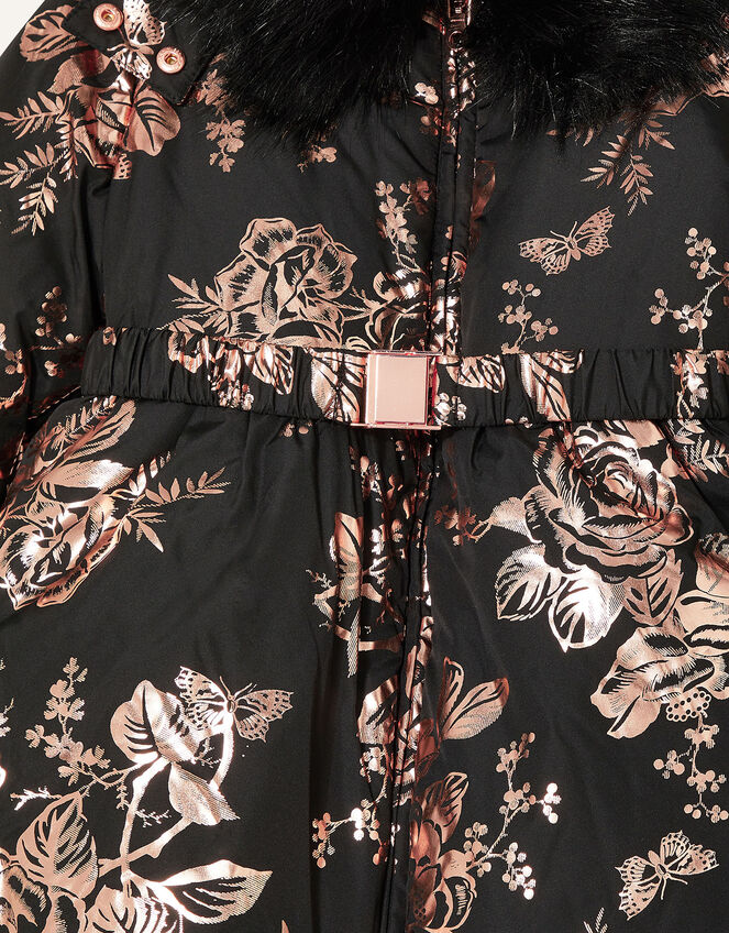 Foil Floral Padded Coat, Black (BLACK), large