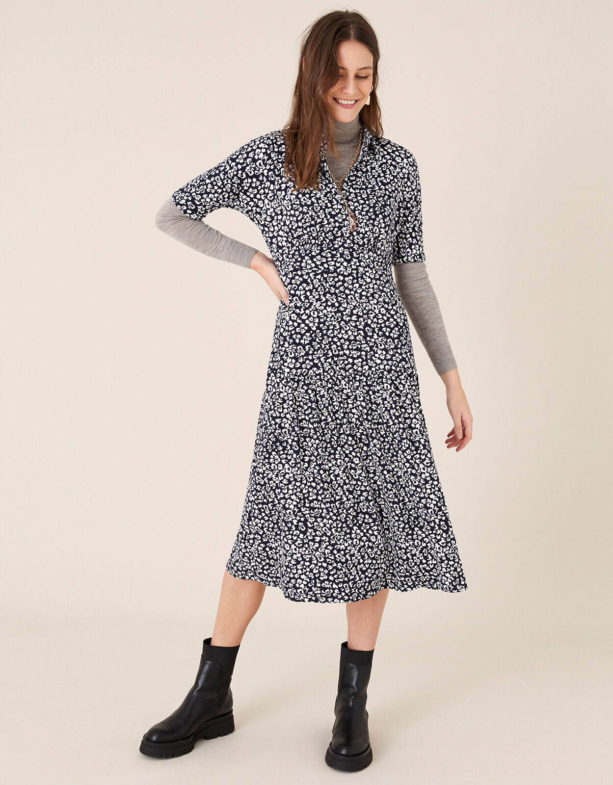 Salma Printed Midi Dress Blue Work Dresses Monsoon Global
