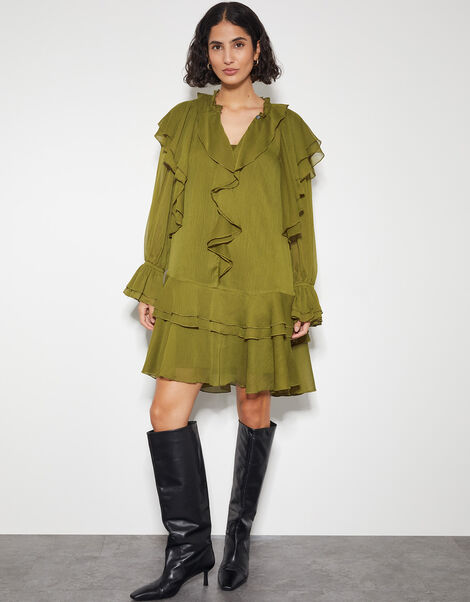 Aria Ruffle Dress, Green (OLIVE), large