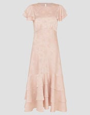 Ester Satin Ruffle Midi Dress, Pink (PINK), large