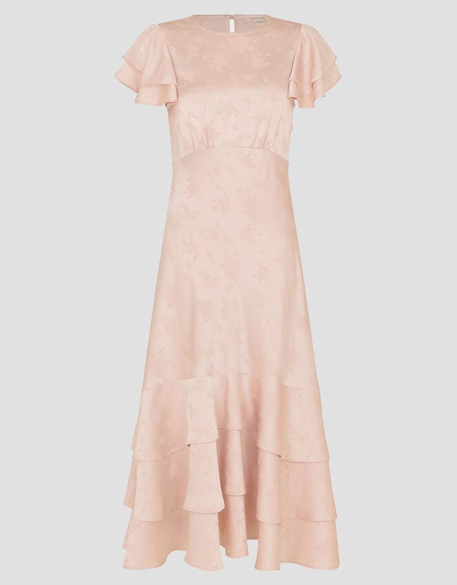 Ester Satin Ruffle Midi Dress, Pink (PINK), large