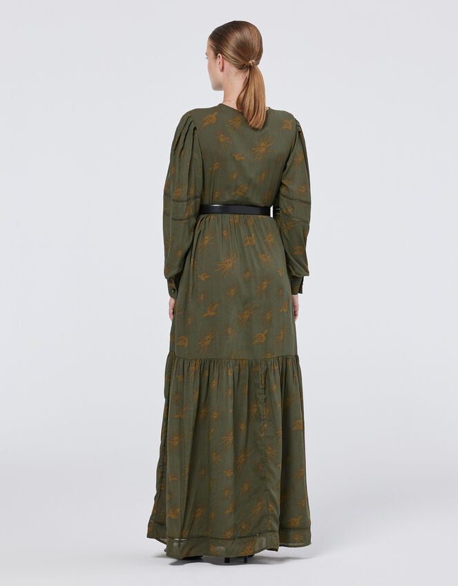 Scotch and Soda Bird Printed Maxi Dress, Green (OLIVE), large