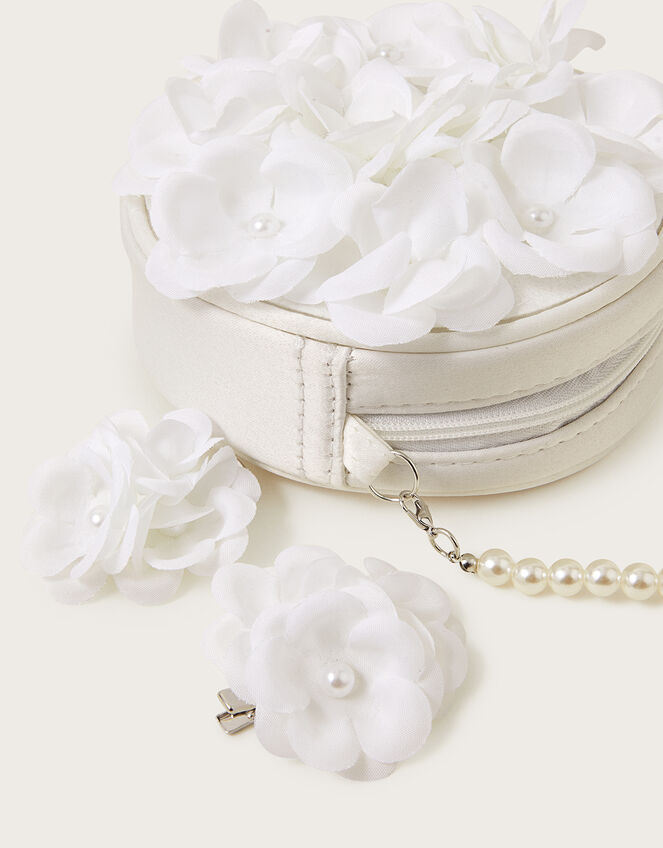 Pearl Pom-Pom Flower Bag and Hair Clips Set, , large
