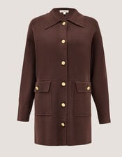 Nina Button Knit Jacket, Brown (CHOCOLATE), large