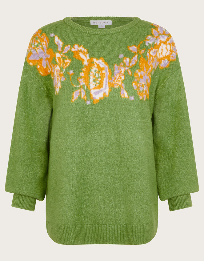 Josie Jacquard Sweater, Green (GREEN), large