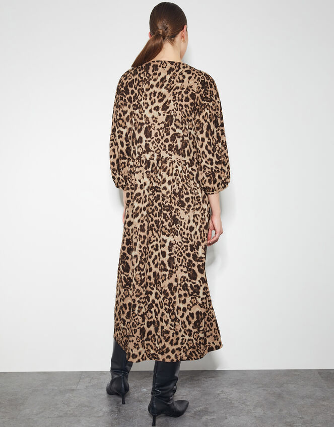 Archie Tie-Front Leopard Print Midi Dress, Brown (BROWN), large