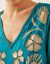 Tracy Floral Embellished Mini Kaftan, Teal (TEAL), large