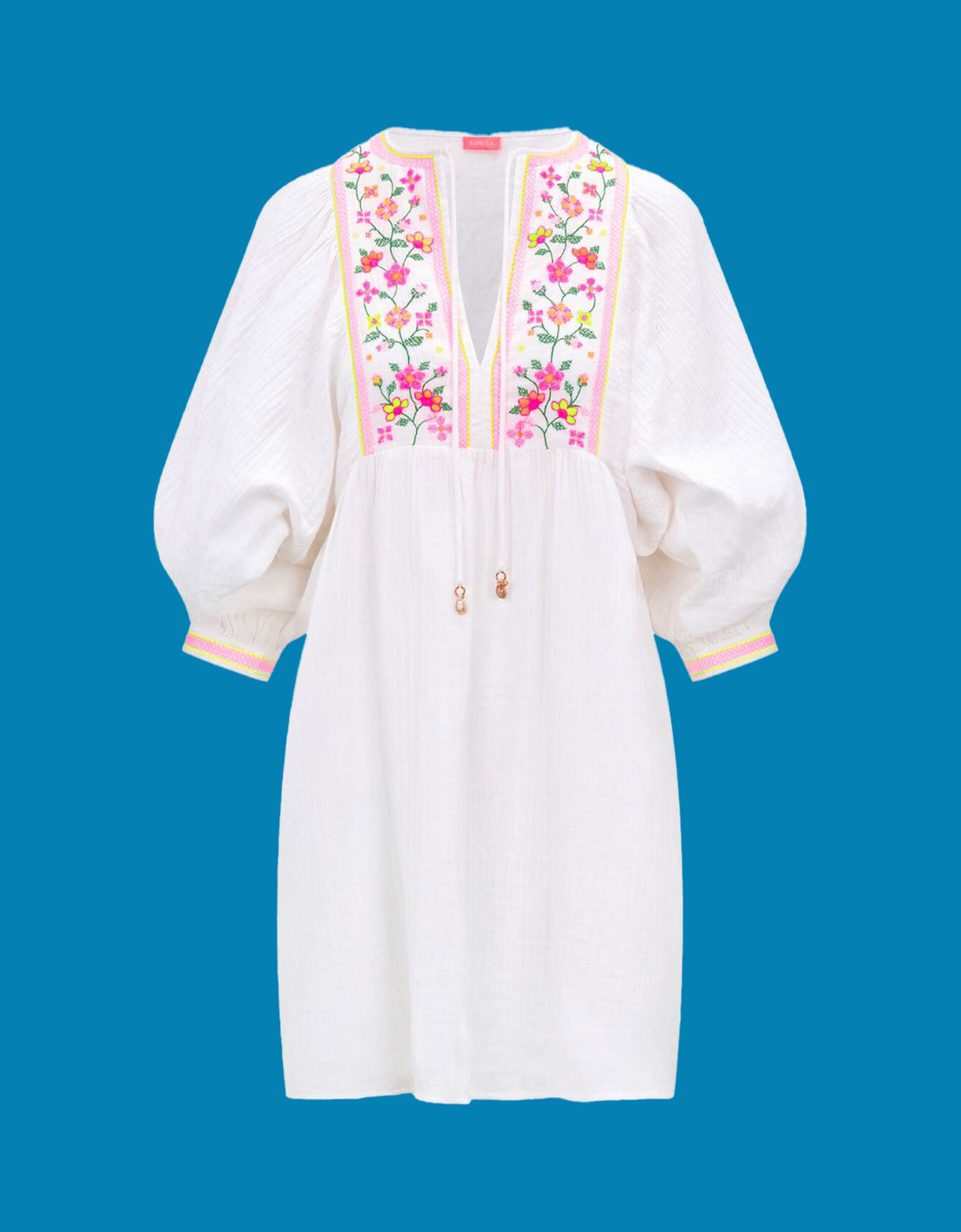sachin and babi light blue dress LACE The Label Embroidered Peasant Dress
