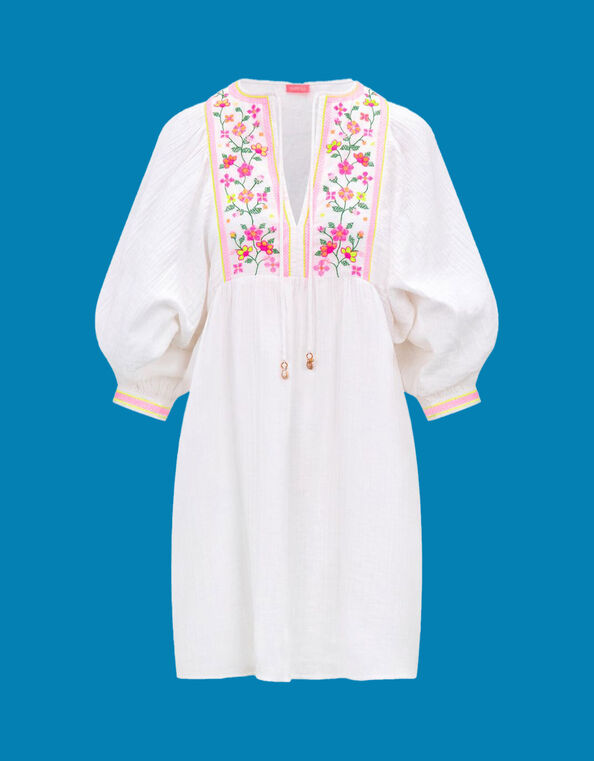 Sunuva Floral Embroidered Dress, White (WHITE), large