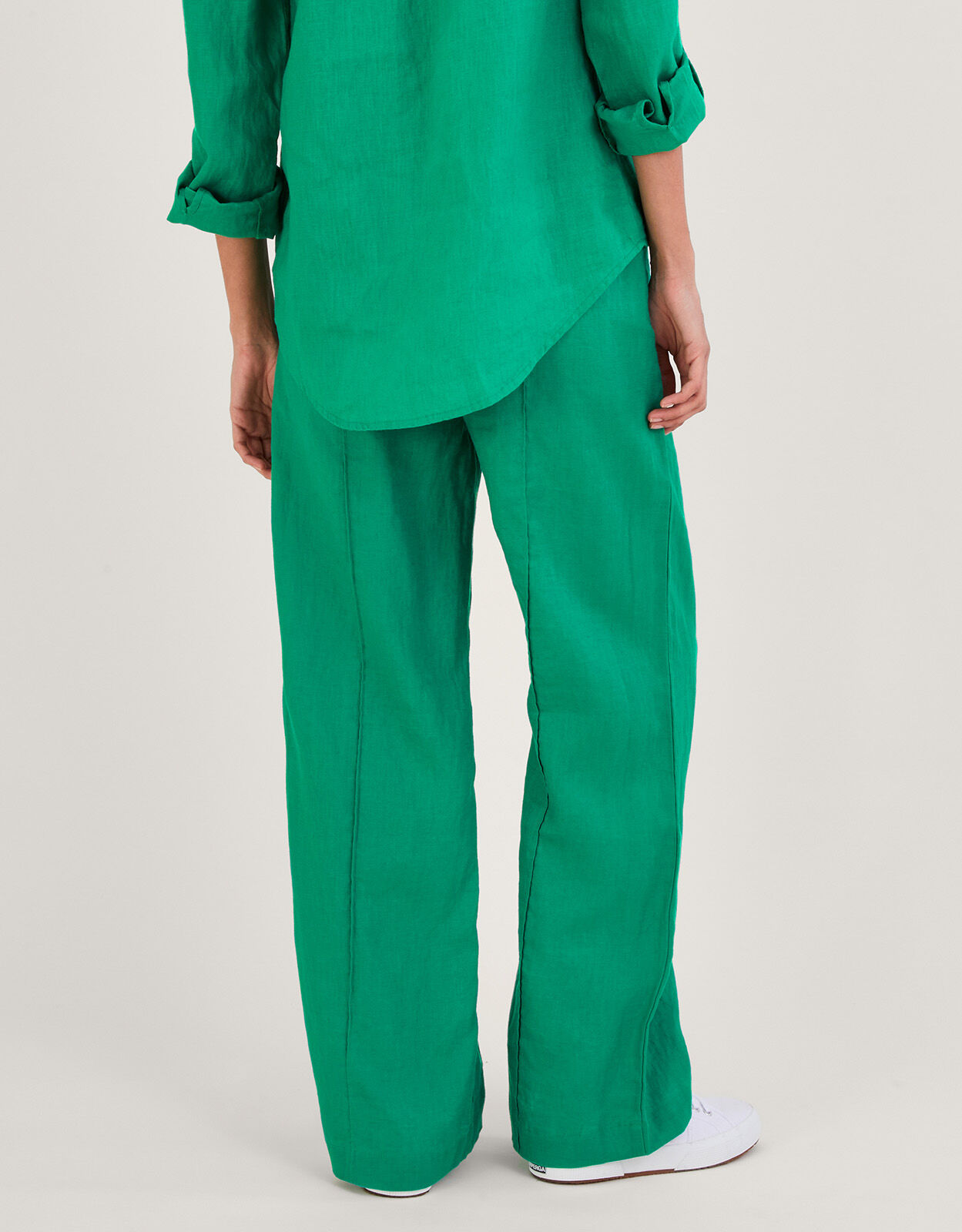 Linen Wide Leg Pull On Trousers Green Trousers Leggings