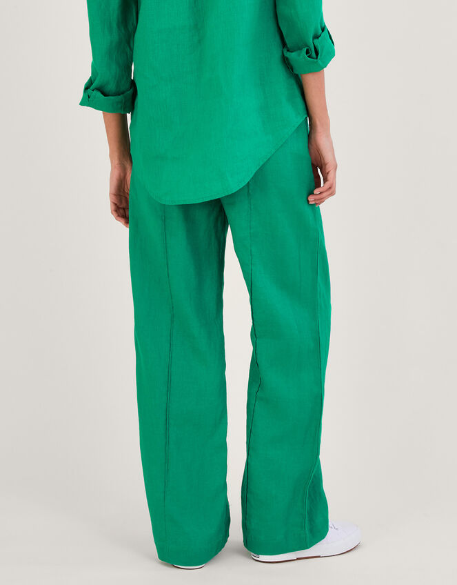 Linen Wide Leg Pull On Trousers, Green (GREEN), large