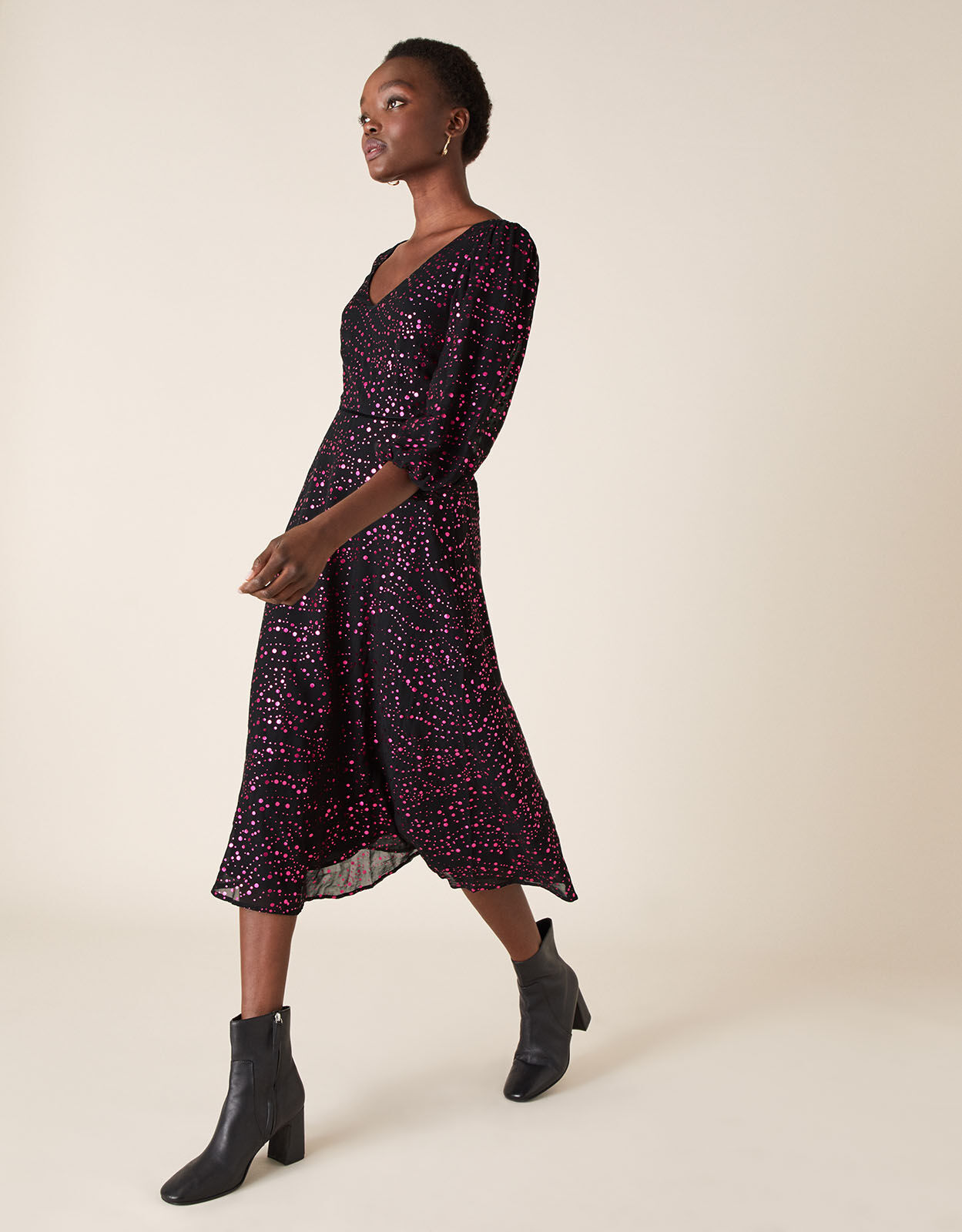 Gracie Foil Print Midi Dress Black Evening Dresses Monsoon ROI