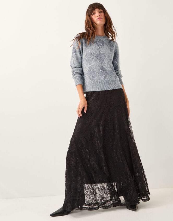 Alba Sequin Argyle Jumper, Grey (GREY), large