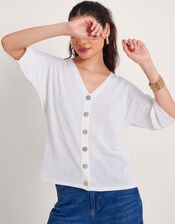 Bea Short Sleeve Cardigan, Ivory (IVORY), large
