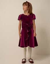 Genevieve Sequin Bow Velvet Party Dress, Red (BURGUNDY), large