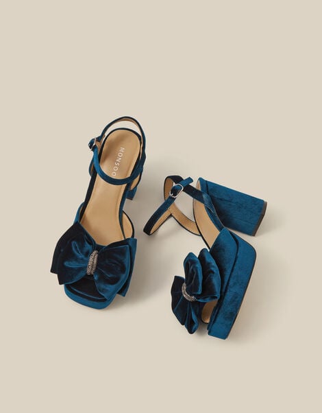 Roxi Bow Velvet Platform Heels, Teal (TEAL), large