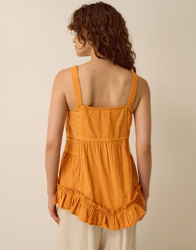 Nixie Broderie Frill Cami Top, Orange (ORANGE), large