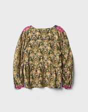 East Kiku Ikat Printed Top, Green (GREEN), large