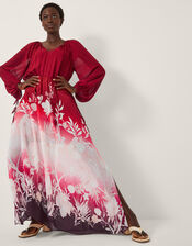 Lillian Floral Print Ombré Maxi Dress, Red (RED), large