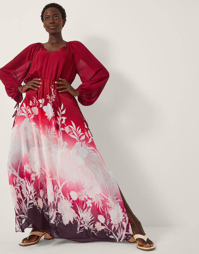 Lillian Floral Print Ombré Maxi Dress, Red (RED), large