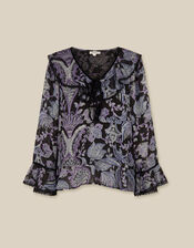 Claudia Floral Devor&eacute; Top, Black (BLACK), large