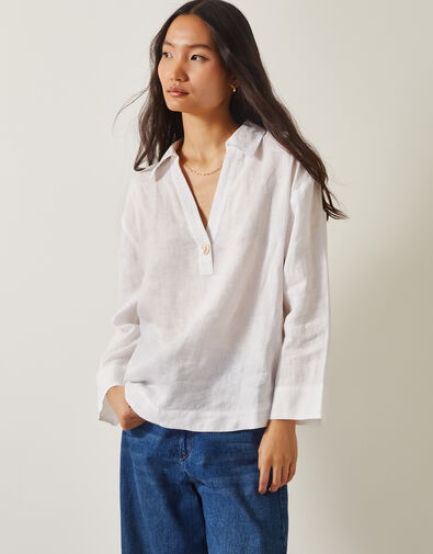 Clover Linen Blouse, White (WHITE), large